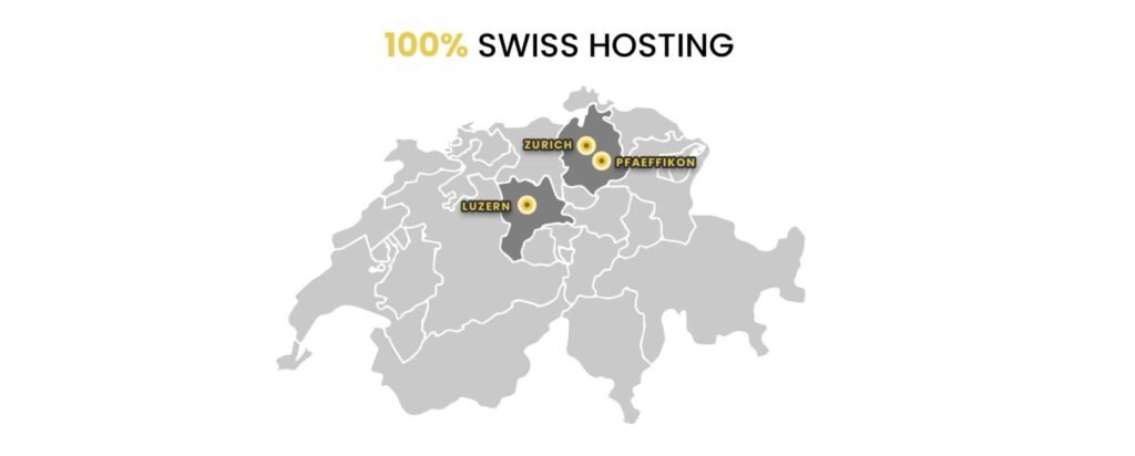 Karte der Schweiz, die die Hosting-Standorte Zürich, Luzern und Pfäffikon anzeigt
